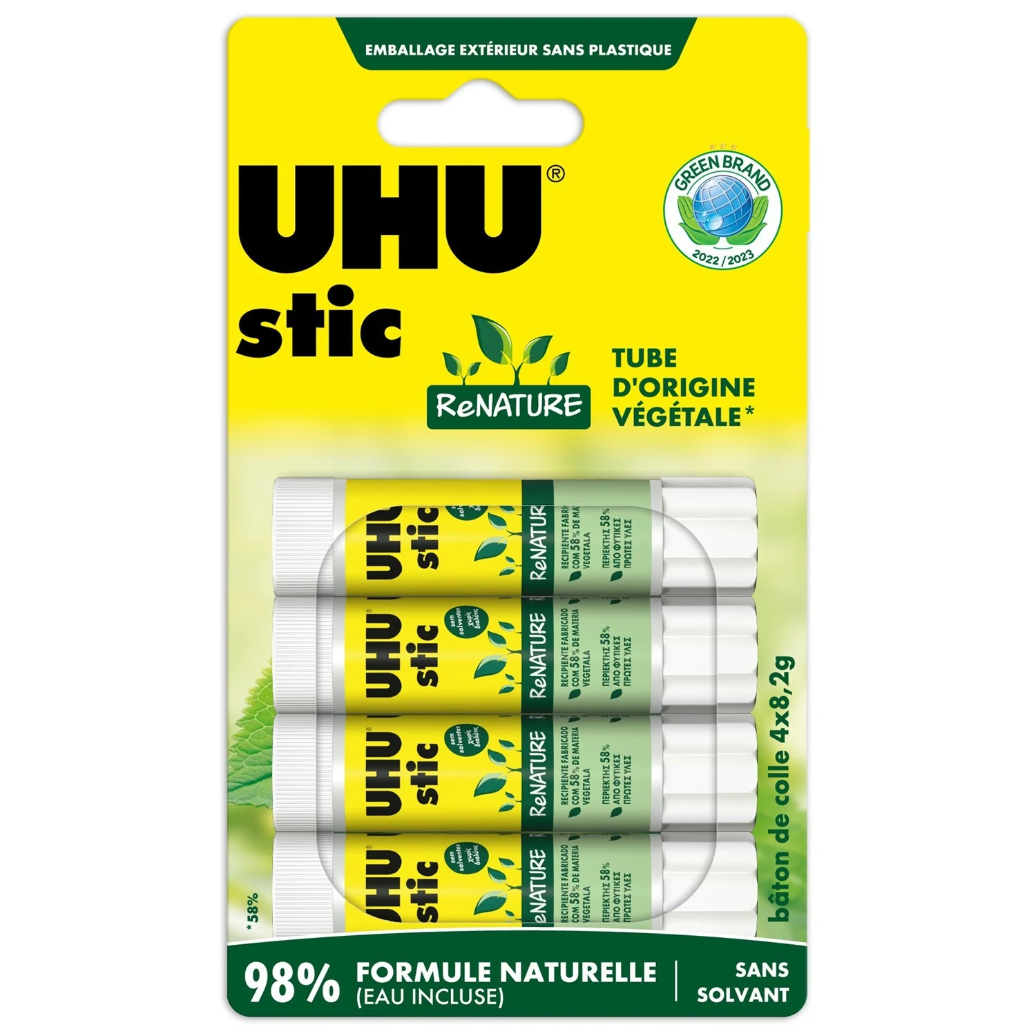 4 bâtons de colle ReNature£ Lot de 4 bâtons de 8,2 g. Pour un collage rapide et propre. Tube composé à 98%