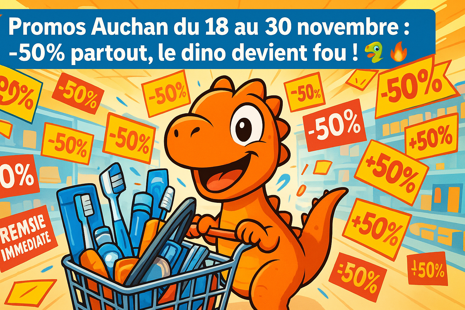 Promos Auchan du 18 au 30 novembre : -50% partout, le dino devient fou 🦖