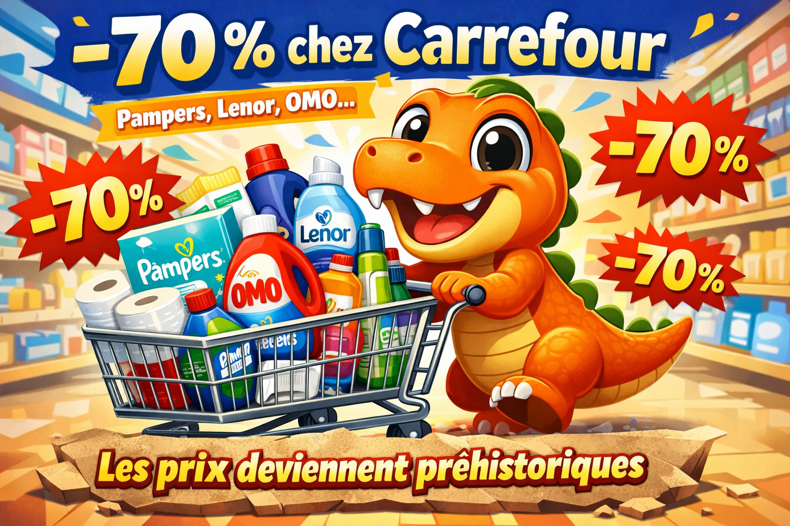 –70 % chez Carrefour : Pampers, Lenor, OMO… les prix deviennent préhistoriques
