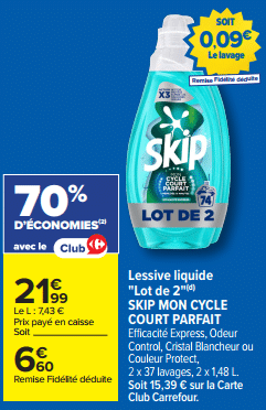 Promo Skip Mon Cycle Court Parfait lot de 2 à -70% chez Carrefour avril 2026