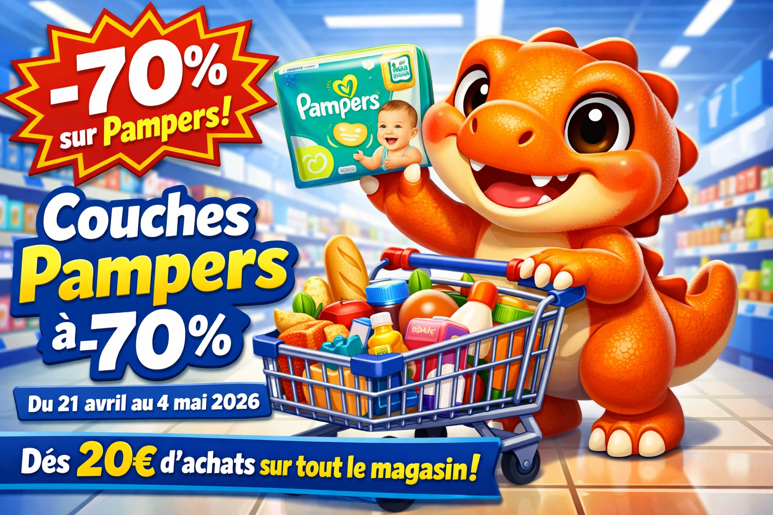 Couches Pampers à -70% chez Carrefour (21 avril au 4 mai 2026) : toute la gamme concernée